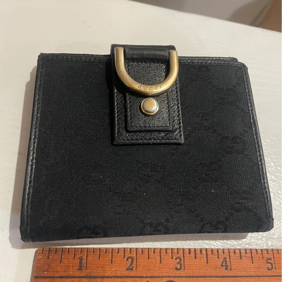 Gucci Black GG Canvas Leather Bifold Wallet Gold Horsebit Hardware - Picture 12 of 14
